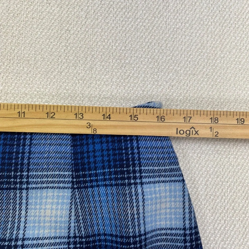 The Limited Plaid Mini Skirt Womens 12 Blue Wool Blend Italian Made Side Zip